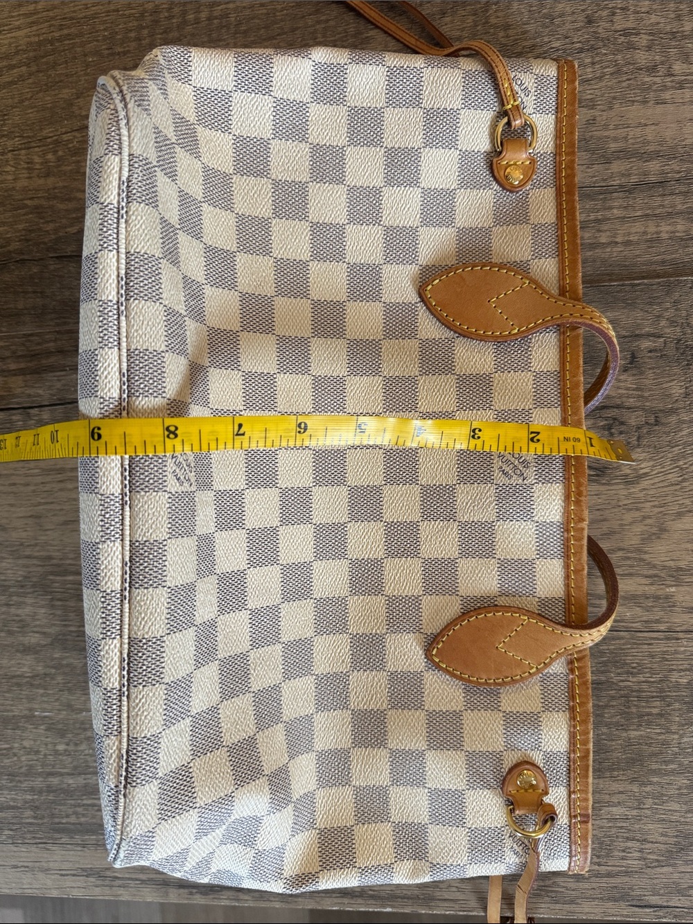 Louis Vuitton Damier Azur Checkered Tote with Tan Leather Trim - Picture 16 of 16